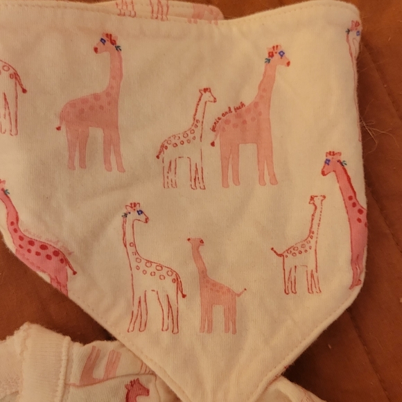 Janie and Jack Pink Giraffe Print Footed 1-Piece with hat and bib 0-3 months - Picture 3 of 5